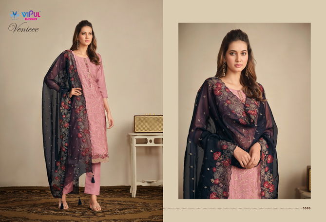 Venicee By Vipul Chinnon Embroidery Designer Salwar Suits Wholesale Price In Surat